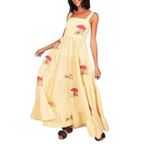 Purpdrank  Vintage Embroidery Sleeveless Square Neck Tiered Dress Women Boho Beach Maxi Dress Female Chic Fashion Holiday Long Sundress