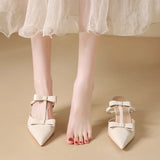 Purpdrank  Nude Pointed Toe Sexy Stiletto Slippers Sandals Women Fashion Bowknot Backless Muller Dress Pumps Luxury Designer Bridal Heels