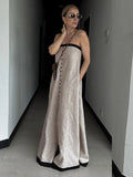 Purpdrank  Patchwork Sexy Strapless Single Breasted Women Maxi Dress Apricot Backless Dress Femme Summer Loose Casual Streetwear