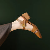 Purpdrank  New Women Sandals Pointed Toe Thick Heels Genuine Leather Pumps Office Spring Summer Fashion Concise Slingbacks Shoes Woman