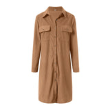 Purpdrank  Women's Corduroy Maxi Dress Lapel Collar Button Down Long Sleeve Casual Shirt Dress With Pockets Loose Side Slit Office Dresses