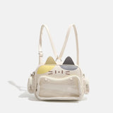 Purpdrank  Cat Backpacks PU Shoulder Bag Girls Transparent Pocket Lolita Jk Harajuku Crossbody Bag College Style Backpack PU Crossbody Bag