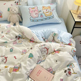 Purpdrank  Bowknot Bedding Set Ins Girl Plaid Washed Dormitory Bed Sheet Quilt Cover Student Dormitory Three-piece Set