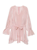Purpdrank  European style new women's fashion versatile temperament solid color V-neck lace long-sleeved dress