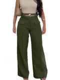 Purpdrank  Women Shiny Army Green Pants High Waist Trousers Office Work Lady Full Length Summer Bottoms Capris Autumn Winter