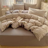 Purpdrank  Striped Bedding Set INS Nordic Girls Soft 100% Cotton Bed Sheet Queen King Size Duvet Set Comforter Set Pillowcase Bed Linens