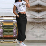 Purpdrank  Sexy T-shirt Skirt Two Piece Set Women New Short Sleeve O-Neck Crop Top High Waist Skirt Solid Fashion Suit Streetwear Partywear