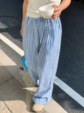 Purpdrank  Vintage Plaid Women's Wide Leg Pants Pockets 2025 New Sping Summer High Waist Casual Straight Loose Trousers Female