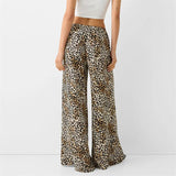 Purpdrank  Leopard Pants y2k Clothes Women Sexy Drawstring Elastic Waist Wide Leg Loose Trousers Chic Fashion Clothes Streetwear