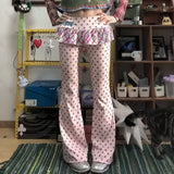 Purpdrank  Y2K New Long Pants Star Print Personality Sweet For Women Fashion Ins Patchwork Long Pants Pink Elastic Fashionable Pants Skirt