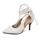 Purpdrank  Sexy Women Pumps Pointed Toe Stiletto 8.5cm Flock Suede Lace Up Large Size 46 47 48 Party Dating Female Shoes