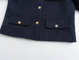 Purpdrank  Women's Clothing Spring Autumn Bomber Jacket New Crop Tops Round Neck Multiple Pockets Coat Single Breasted Long Sleeves Blazer