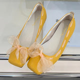 Purpdrank  Sweet Mesh Butterfly-knot Design Mary Jane Shoes Women Fashion Shallow Square Toe Flat Ballet Shoes Comfort Non-slip Flat Shoes