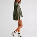 Purpdrank  European And American Women's Oversized round Neck Sweatshirt Long Sleeve Side Slit Sweater for Autumn Winter New