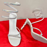 Purpdrank  Glitter Crystal Decor High Thin Heels Sandals Women Shiny Snake Shaped Elastic Strap Design Sandalias Summer Party Dress Shoes
