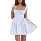 Purpdrank  Women Summer Dress Sleeveless Square Neck Corset Waist Button Front Short Dresses Casual A-Line Flowy Tank Dress Y2k Streetwear