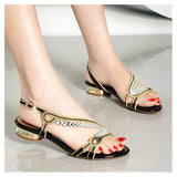 Purpdrank  High-grade Rhinestones Fashion New Women's Summer Young Elegant Sandals Thick Heel Leisure Flat Bottomed Beach Sandals
