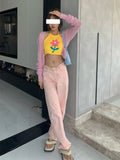 Purpdrank  Sweet Cool Hot Girl Pink Straight Jeans Women High Street High Waist Slim Cigarette Pipe Wide Leg Trousers Pants