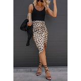 Purpdrank  Women's S-XL Size New European and American Satin Leopard Pattern Split Half Skirt INS Casual Women's Drawstring Fashion Half