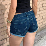 Purpdrank  Low waisted American style two-color slimming, hip hugging, spicy girl, rolled edge jeans, stretch, plus size, ripped hole