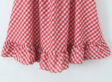 Purpdrank  Romantic Red Plaid Wood ears Ruffles Spliced Slash Shoulder Short Sleeve Dress Women Ruffles Hem Loose Mini Dresses Vestidos