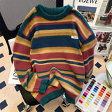 Purpdrank  Striped Pullovers Women Baggy Casual Soft Long Sleeve Vintage Sweaters Warm Streetwear Ulzzang Fashion All-match Sueter Mujer