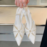 Purpdrank  Designer Hollow Cross Tied Thin High Heels Sandals Women Fashion Pointed Toe Shallow Slide Sandals Sexy Slingback Wedding Shoes