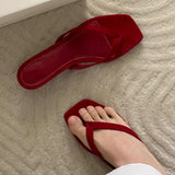 Purpdrank  Red Satin Kitten Heel Design Slippers Women Summer Sexy Clip Toe Brand Flip Flops Comfort Square Toe Outdoor Casual Beach Shoes