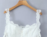 Purpdrank  White Spliced Lace Strap Open Buttons Slit Front Sexy Corset Women Summer Tank Tops Lacing up Bandage Bow Waist Crop Top