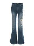 Purpdrank  Retro Floral Embroidery Jeans Vintage 2000s Low Rise Flared Jeans Streetwear y2k Slim-fitting Denim Pants Women Fashion