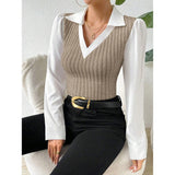 Purpdrank Autumn Winter  Women's Shirt Autumn Decent Long Sleeve V Neck Shirt Collar Slim Fit Blouses