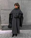 Purpdrank  Vintage Fashion Long Scarf Collar Overcoats Women's Casual Double Breasted Pockets Coats 2025 Autumn Lady High Street Outerwears