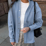 Purpdrank  Pure Cotton Versatile High-end Blue Jacket 2025 Autumn and Winter New Item Niche Simple Long Sleeved Top