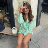 Purpdrank  autumn new women's clothing fashion temperament slim fit commuting versatile striped printed shirt top shorts set