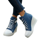Purpdrank  New plus Size High Top Canvas Shoes Women's Platform Thick Bottom Slope Heel Single Shoes Heightening Slimming Fashion