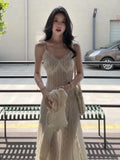 Purpdrank  Pure Desire Style White Lace Patchwork Strap Dress for Women New Summer Super Beautiful Unique Pretty Long Dress