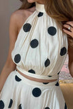 Purpdrank  New Polka Dot Print Hanging Neck Sleeveless Top Cake Skirt Set