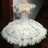 Purpdrank  Japanese Sweet Princess Lolita Elegant Woman Party Dress Y2k Chic Bow Fairy Vintage Dress Slim Flower Lace Retro Outfits Summer