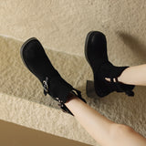 Purpdrank - 2023 Autumn Winter New Women Ankle Boots Thick High Heels Cow Suede Genuine Leather Shoes Woman Side Office Lady Retro Boots