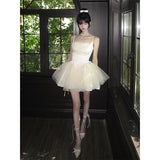 Purpdrank  Fairy Bow Mini Dress Women Birthday Party Prom Mesh Dresses Summer Korean Fashion Spaghetti Strap Bodycon Design Vestidos