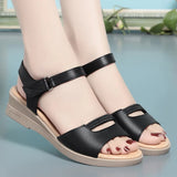 Purpdrank  Summer Soft Leather Women Sandals Fashion Wedges Soft Bottom Comfortable Casual Mother Shoes Open toe Anti-slip Sandals