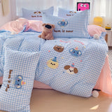Purpdrank  Washed Cotton Towel Embroidered Bedding Set Soft Skin-friendly Duvet Cover Set Single Couple Quilt Cover Pillowcases Bed Linens