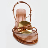 Purpdrank  Fashion Metal Embellished Design Brand Sandals Women Sexy Narrow Band Open Toe High Heeled Sandals Elegant Banquet Dress Shoes