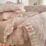 Purpdrank  3/4Pcs Korean Floral Lace Ruffles 100% Cotton Bedding Set Single Queen king Duvet Cover Set Flat/Fitted Bed Sheet Pillowcases