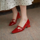 Purpdrank  New Spring/Autumn Women Pumps Patent Leather Women Shoes Square Toe Chunky Heel Shoes Carving Buckle Strap Mary Janes Shoes