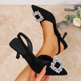 Purpdrank  Crystal Square Buckle High Heels Sandals Women Spring Summer Slip On Pointed Toe Pumps Woman Thin Heel Party Wedding Shoes Mujer