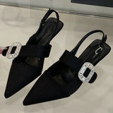 Purpdrank  Luxury Rhinestone Buckle Shallow Pumps Women Pointed Toe Back Strap Kitten Heel Slide Sandals Fashion Elegant Party Dress Shoes