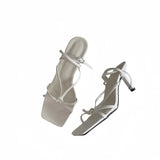 Purpdrank  Riband Beige Heeled Sandals 2025 Summer Ankle Strap Cross Open Toe Women's Low Shoes Black Sexy High Peep Low-heeled Girls Comfo