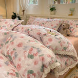 Purpdrank  INS Korean Style2025 New Yungan Cotton Wrinkled Double-layer Yarn Lace Bedding Sets