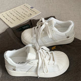 Purpdrank  Korean Chic Retro Shell Head White Shoes Women's New Versatile Laced Casual Sports Board Shoes De Xin Shoes Cross Buckle